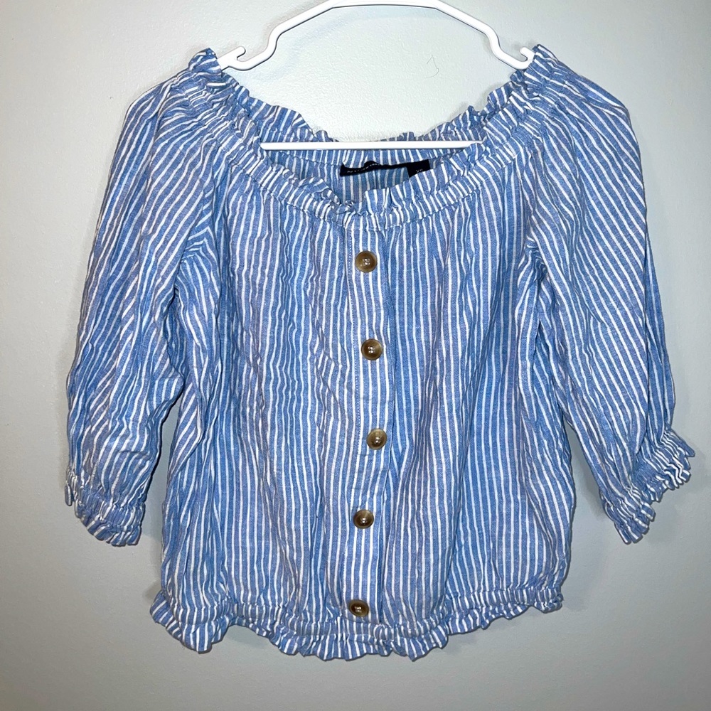 New York & Company - Blue & White Striped Off-the-shoulder Top - Size XS